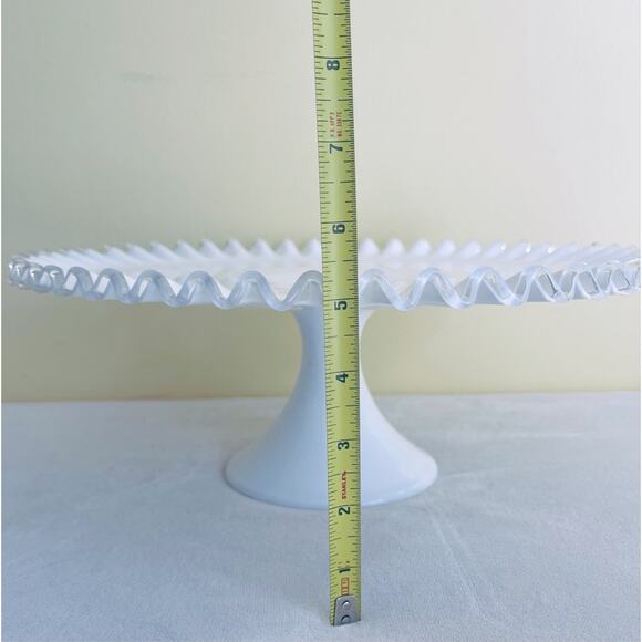 Vtg Fenton Silver Crest Ruffled Milk Glass Pedestal Cake Stand Plate Scalloped - Picture 12 of 15